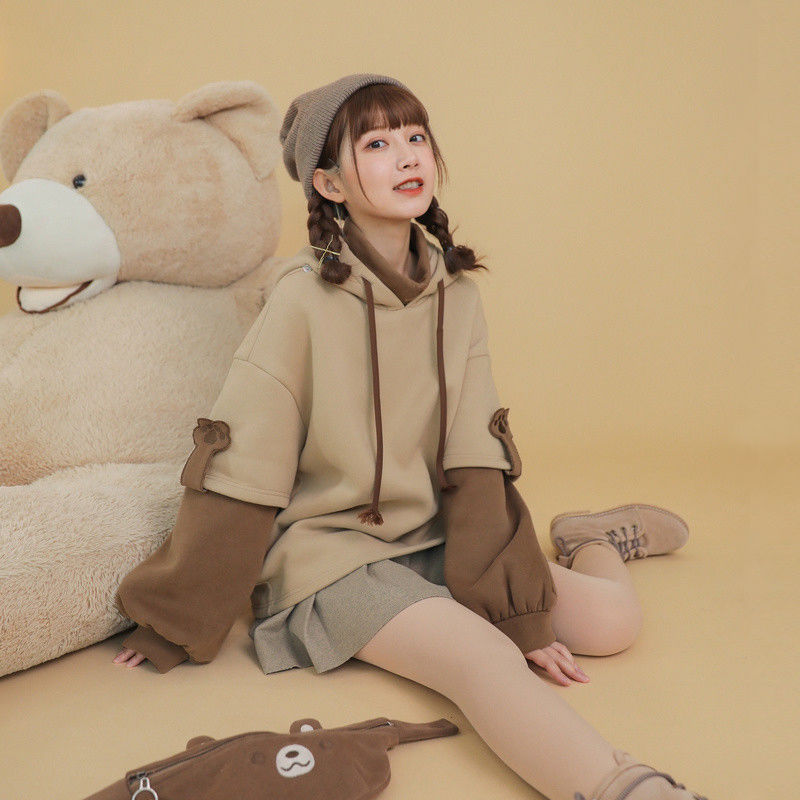 Lizakosht harajuku bear hooded sweatshirt women korean kawaii long sleeve oversized hoodies sweet warm winter pulovers