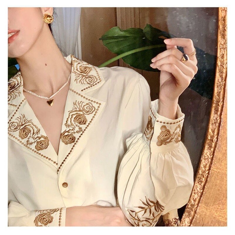 Lizakosht Elegant Blouse Women Autumn Floral Long sleeve Top Female Office Lady Casual Designer French Korean Women Blouses Fashion