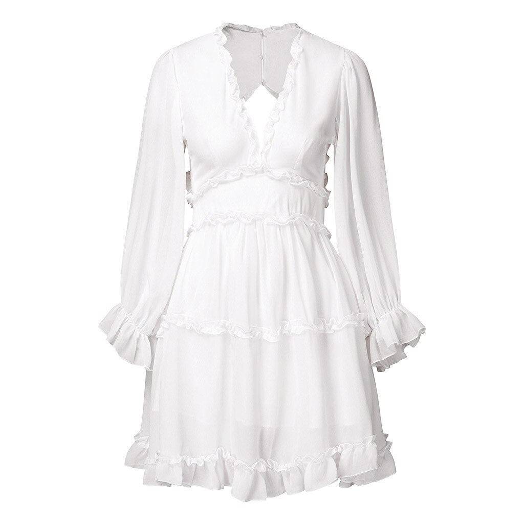 Vintage Mini Dress Ladies 2022  Party Dress Floral Print Ruffle Boho Dress Women Backless V-Neck Sexy Dress Women