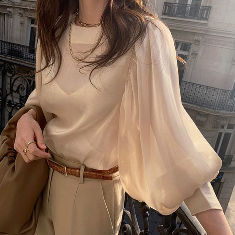 perspective transparent elegant termperament all-match shirt simple solid light summer shirt chic elegant fashion streetwear top