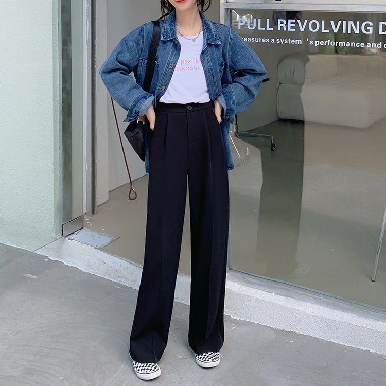 Casual Single Button Women Straight Pants Autumn Winter Pantalon High Waist Female Suit Pants