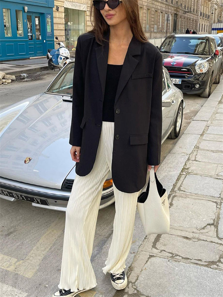 Lizakosht New Luxury Pleated Women's Set Oversized Two Piece Set Turn Down Collar Shirt Top And Pants Sets Casual High Street