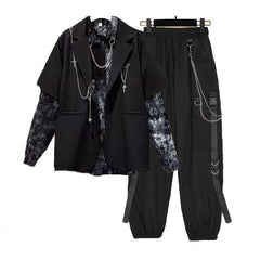 Autumn 2021 Women Chain Cargo Pants+Chian Blouse+Chain Vest Women Streetwear Harajuku 3 Piece Set For Women Pants