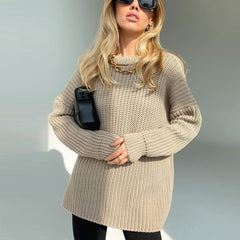 Weird Puss Knit Loose Soft Sweater Women Long Sleeve Sweatshirt Solid Wild Pullover Casual O-Neck Streetwear Autumn Trend Tops