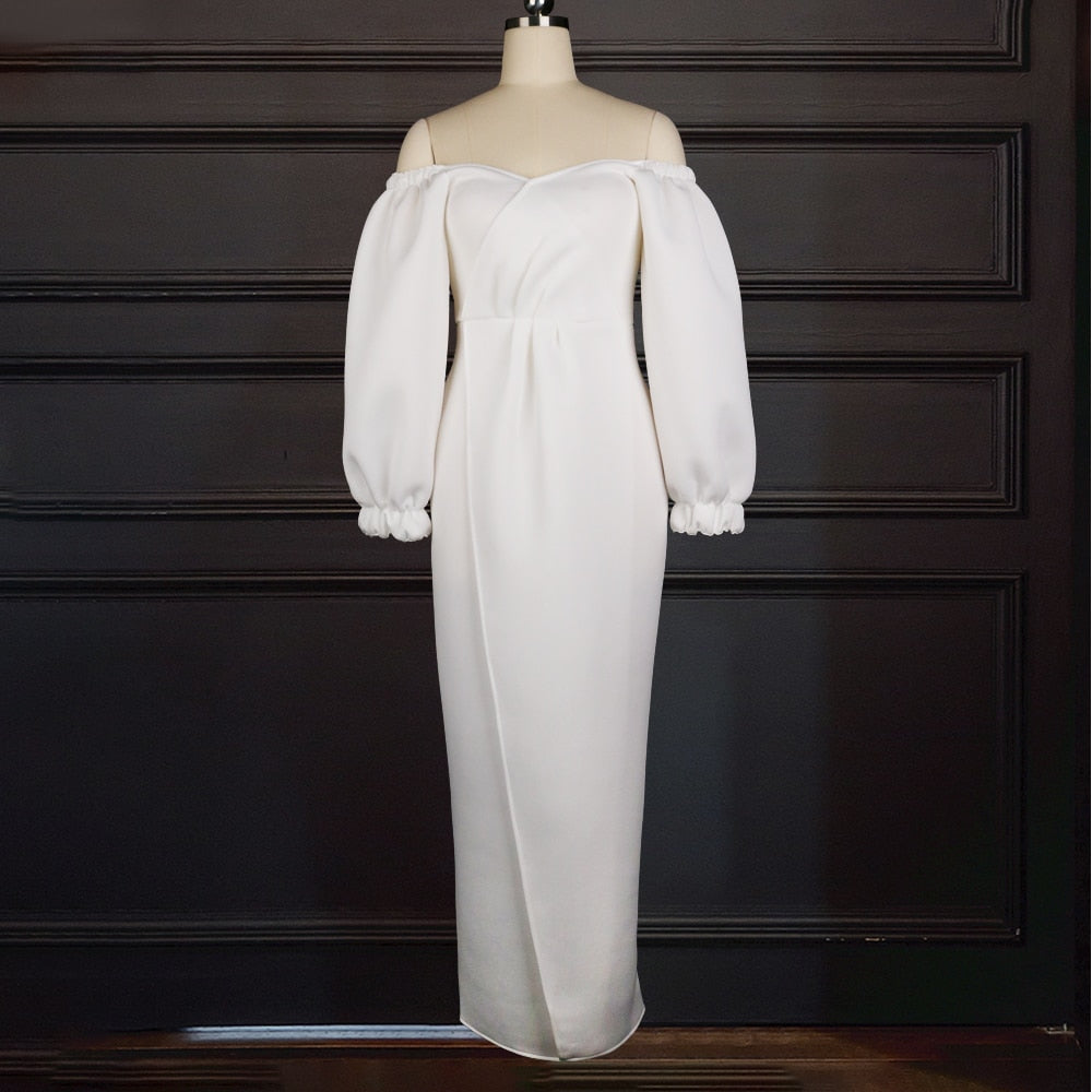 Sexy V Neck Women Wrap Dress Lantern Sleeve Slit Dresses Night Celebrate White Black Party Date Robe Vestidos Female New Fashion