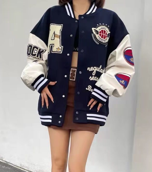 American retro letter embroidery flocking Y2K street hip-hop baseball uniform jacket female new college style couple outfit