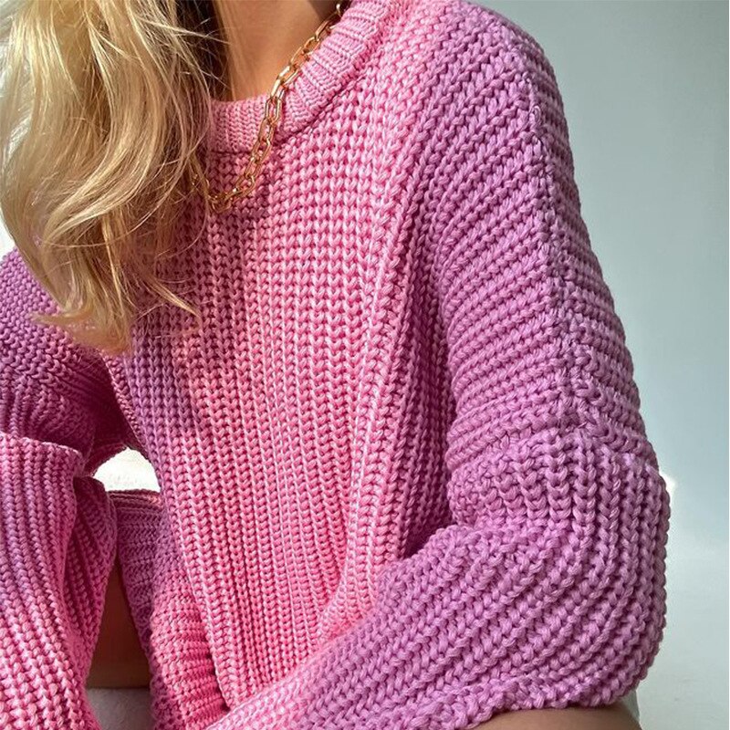 Weird Puss Knit Loose Soft Sweater Women Long Sleeve Sweatshirt Solid Wild Pullover Casual O-Neck Streetwear Autumn Trend Tops