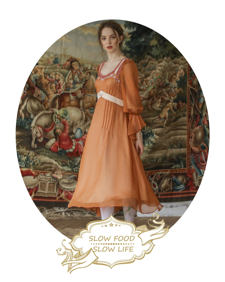 Lizakosht Spring Autumn Dress Women Vintage Elegant Slim Midi Dress Sweet Mori Girl Retro Embroidery Long Sleeve Lace Patchwork Long Dress