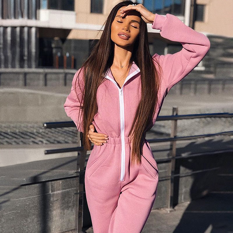 Lizakosht Bodysuit Women Direct Selling Polyester Sexy Bodysuit Hot Selling Women's Jumpsuit Loose Zipper Waist Belt Hood Casual