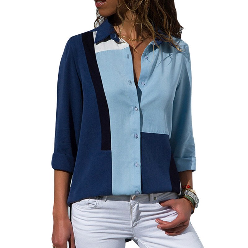 Lizakosht Fashion Women Ladies Long Sleeve Loose Blouse Summer V-Neck Casual Shirts Tops Clothing Turn Down Collar Office Casual Clothes