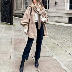 Lizakosht Casual Woman Camel Loose Pocket Woolen Shirt 2021 Fashion Ladies Autumn Long Sleeve Thick Blouse Coat Female Long Outwear