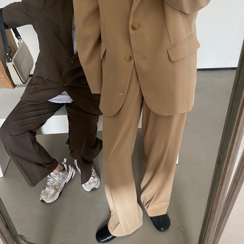New Fashion Vintage Blazer Pants Suit OL Elegant Business Wear Blazers + High Waist Wide Leg Pants Suits 2 Piece Set