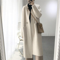 Spring Knitted Long Cardigan Turn Down Collar Jacket Solid Loose Thicken Woman Coat Spring Knitted Jackets for women