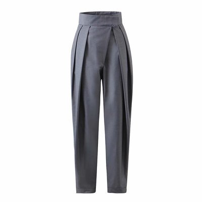 High Street Solid Color Pleated hook and loop fastener Suit Pants Autumn Korean Loose Casual Trousers Women Thin VEPH
