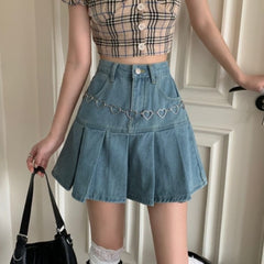 Casual Denim Mini Skirt Women Summer High-Waiste Harajuku Y2k Pleated Skirt Blue Japanese Korean Style Fashion Clothing New