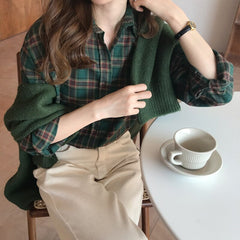 New Women Vintage Dark Green Sweater Fall Winter Round Neck Fluffy Pullover Tops Woman Korean Loose Long Sleeves Jumpers