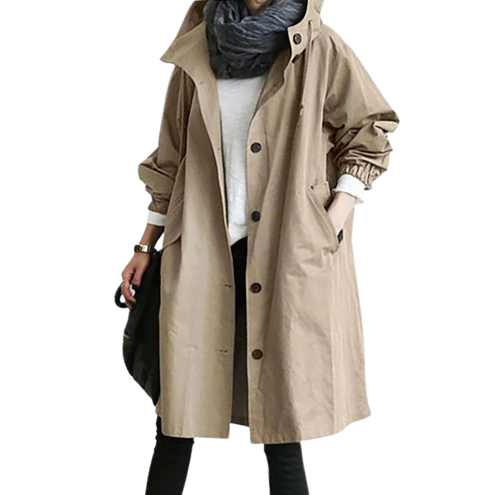 Women Autumn Solid Color Pocket Hooded Windbreaker Long Trench Coat Outerwear Women's clothing женская куртка femme veste