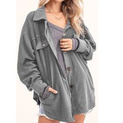 Solid Casual Loose Vintage Coats Autumn Winter Fashion Button Lapel Tops Cardigan Women Single-Breasted Shirt Jackets Streetwear