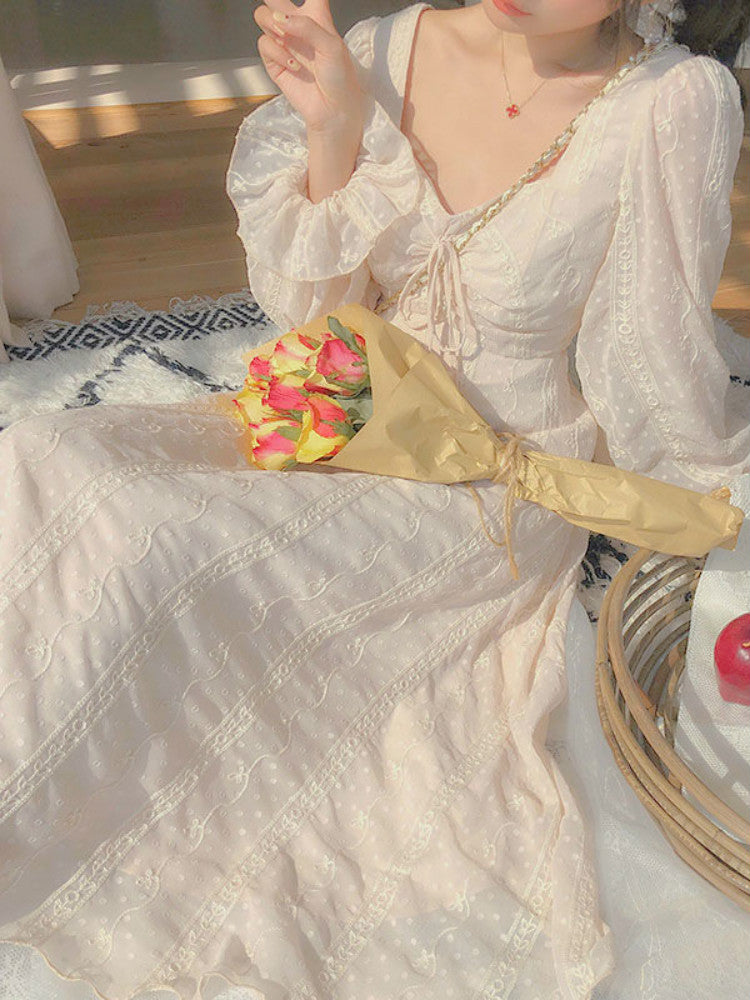 Vintage Fairy Dress Women Elegant Designer Chiffon Dress Long Sleeve French Party Midi Dress Casual Women's Clothing Autumn