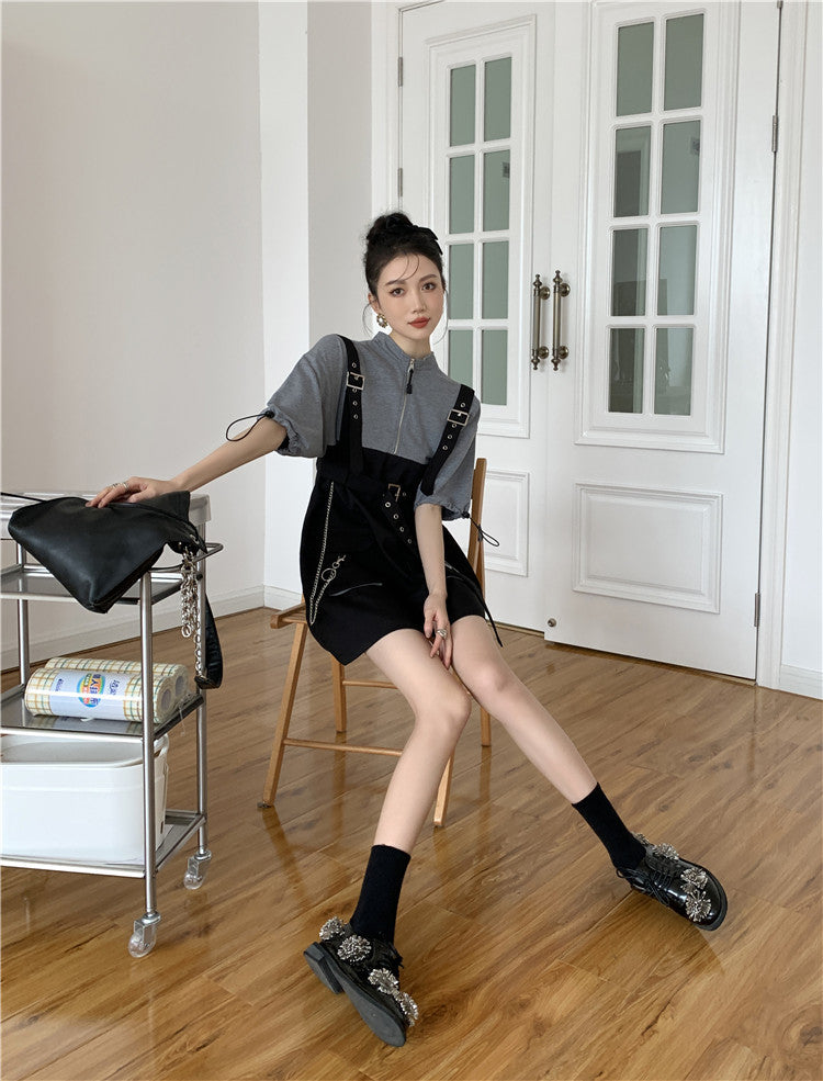 Retro Vintage Women Gothic Girls Punk Mini Dress High Waist Long Sleeve Hat Collar Sexy Gry Black Lolita Plus Size Jurken
