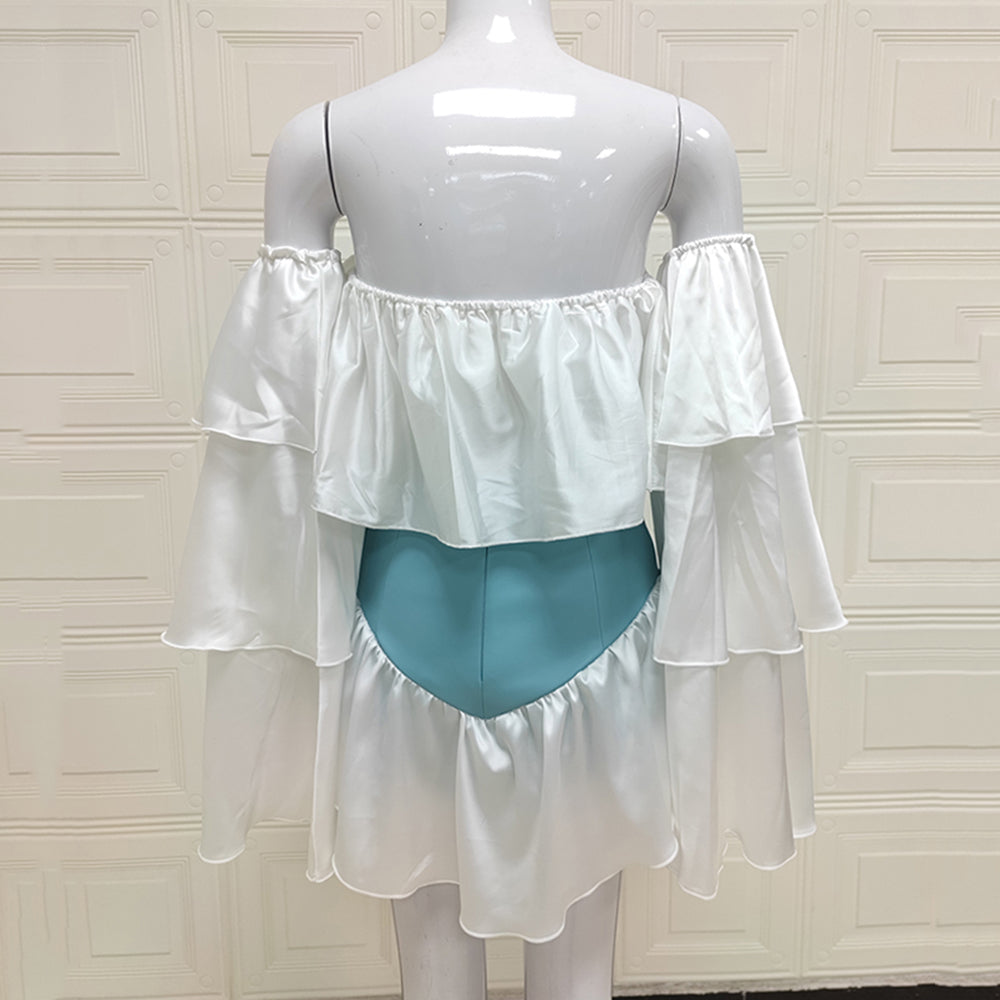 Lizakosht New Summer Two-Piece Suit One-Way Neck Ruffle Top Lady Elegant Ruffled Lady Tight Sexy Celebrity Party Suit