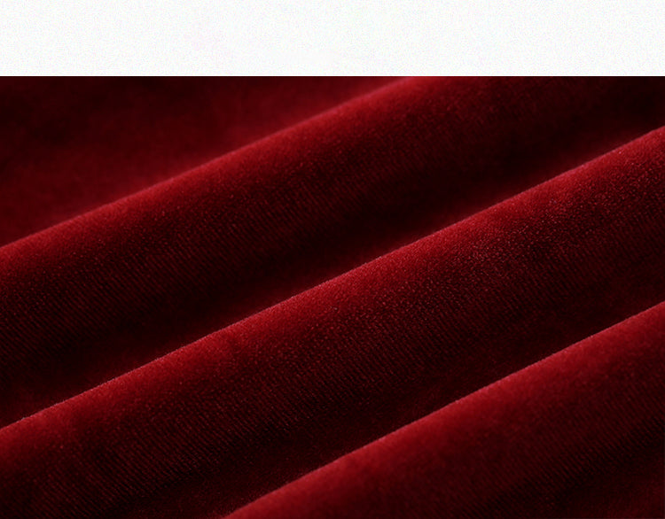 Vintage Velvet Dress Woman Solid Claret & Purple Color Square Collar Ruffles Elegant Lady Dinner Dresses Retro Vestido Festa
