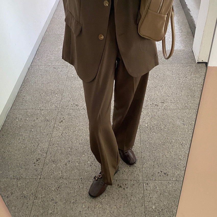 New Fashion Vintage Blazer Pants Suit OL Elegant Business Wear Blazers + High Waist Wide Leg Pants Suits 2 Piece Set