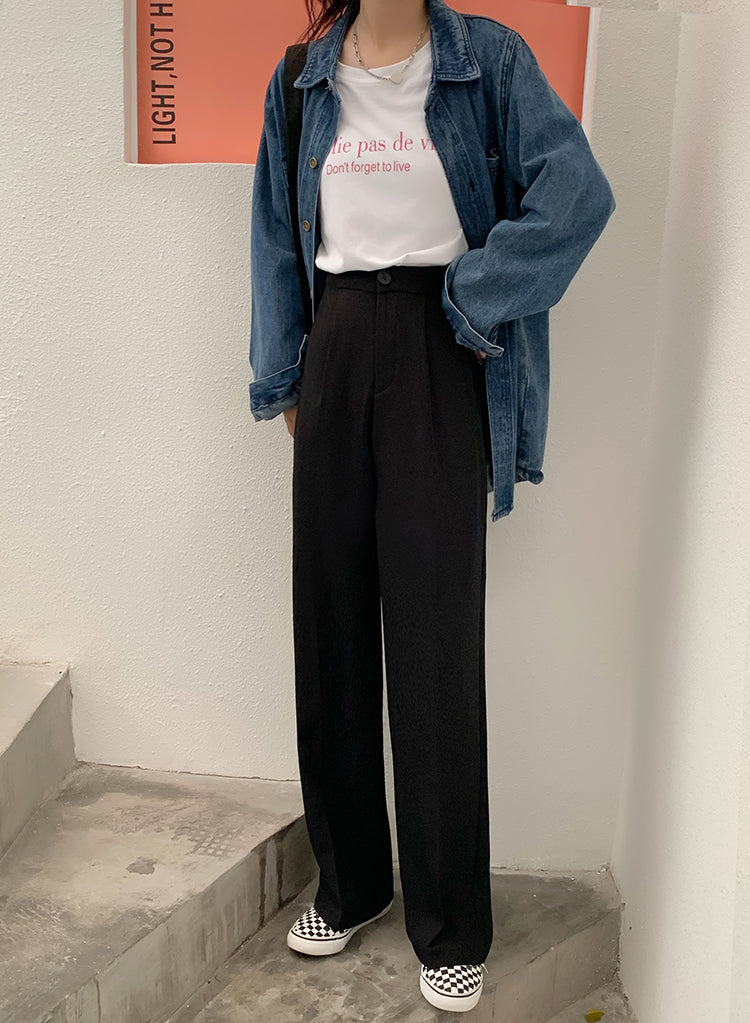 Casual Single Button Women Straight Pants Autumn Winter Pantalon High Waist Female Suit Pants
