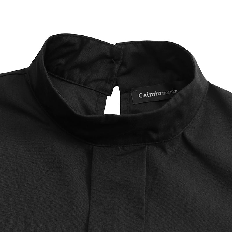 Lizakosht Fashion Women Big Lantern Sleeve Blouses Elegant Office Blusas Autumn Stand Collar Work Casual Solid Vintage Tops