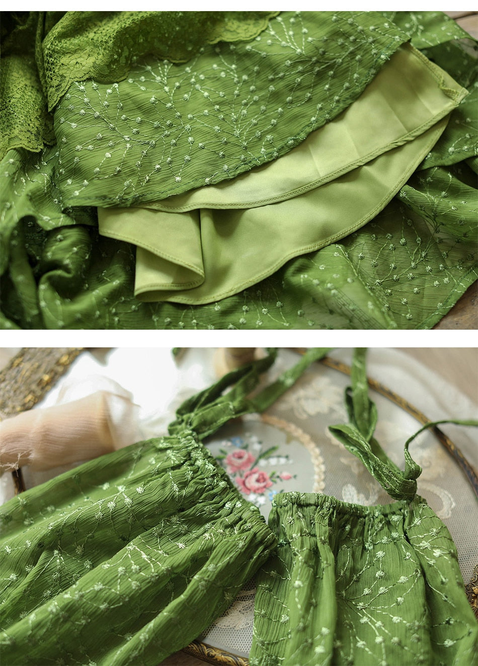 Lizakosht Green Dress SpringSummer Women Vintage Elegant Slim Long Sleeve Embroidery Lace V-Neck Cotton Long Dress ropa mujer talla grande