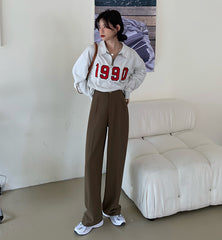 Casual Single Button Women Straight Pants Autumn Winter Pantalon High Waist Female Suit Pants