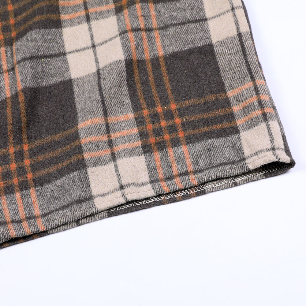 Women Vintage Warm Shirt Jacket Autumn Winter Plaid Long Shirt Jacekt Casual Loose Buttons Pockets Turn down Shirt Coat