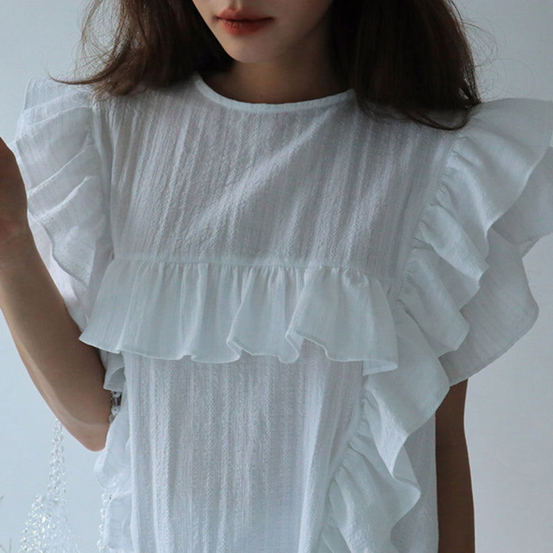 Ruffles Straight Dress Women Cotton Vintage Summer Party Dress Loose O-Neck Butterfly Sleeve Elegant Dress Cocktail Sexy Club