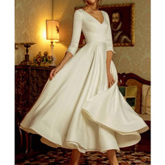 Wepbel Evening Formal Dress Robe Bustier V-neck Ball Dress Women Long Sleeve Slim Fits High Waist Swing Dress Solid Color