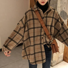Women Spring Autumn Long Sleeve Blouse Plaid Flannel Boyfriend Tunic Shirts Loose Casual Street Lady Korean Oversized Top