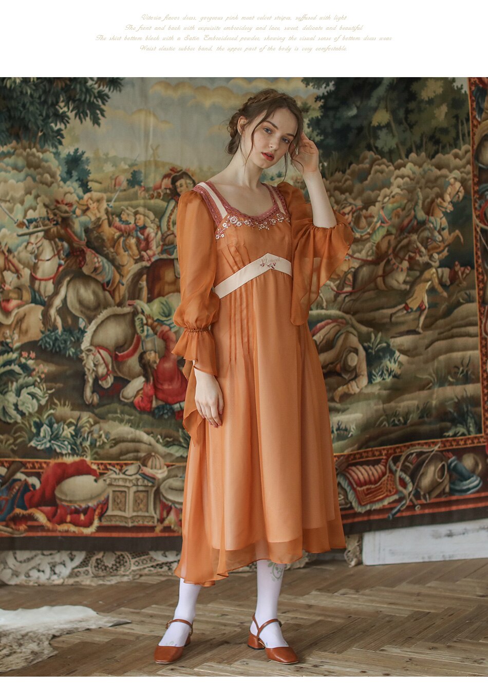 Lizakosht Spring Autumn Dress Women Vintage Elegant Slim Midi Dress Sweet Mori Girl Retro Embroidery Long Sleeve Lace Patchwork Long Dress