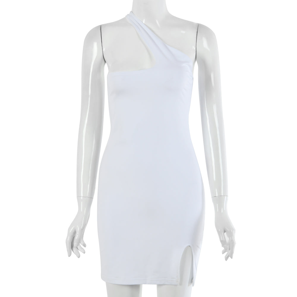 Lizakosht  Lace Up Bandage Cross Women Slit Mini Dress One Shoulder Sleeveless Bodycon Backless Sexy Streetwear Party Elegant Club