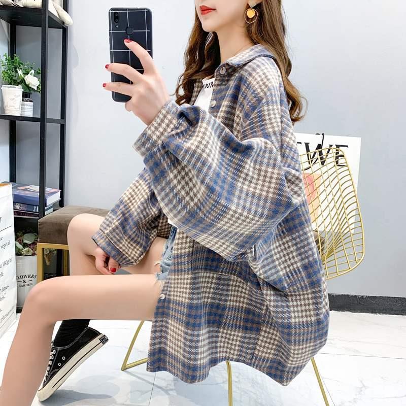 Women Spring Autumn Long Sleeve Blouse Plaid Flannel Boyfriend Tunic Shirts Loose Casual Street Lady Korean Oversized Top