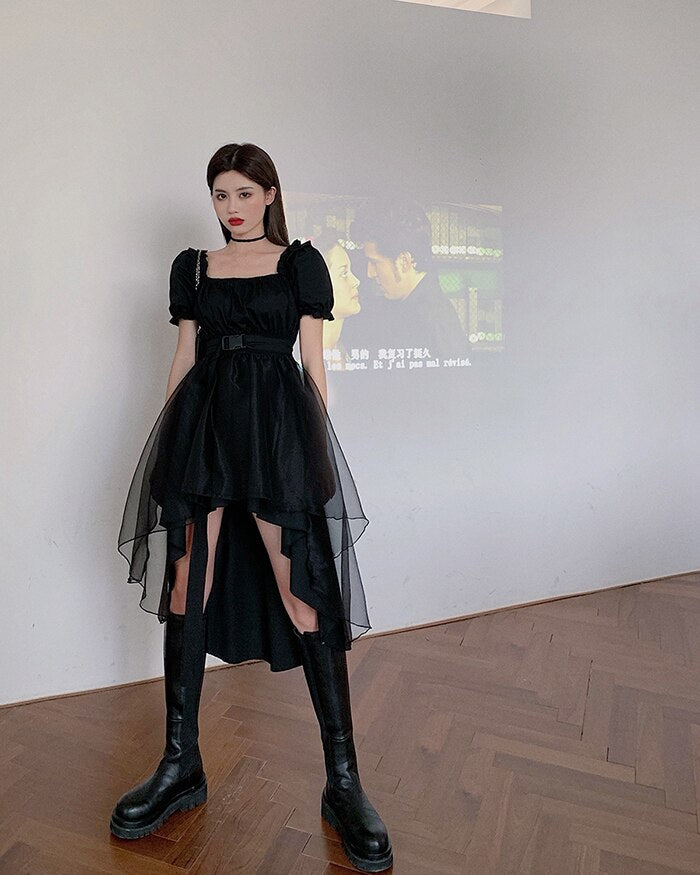 Harajuku Y2k Cyber Alt Dress E Girl Ruffle Hepburn Kawaii Ropa Fairycore Irregular Black Gothic Dresses Emo Mini Lolita Vestidos