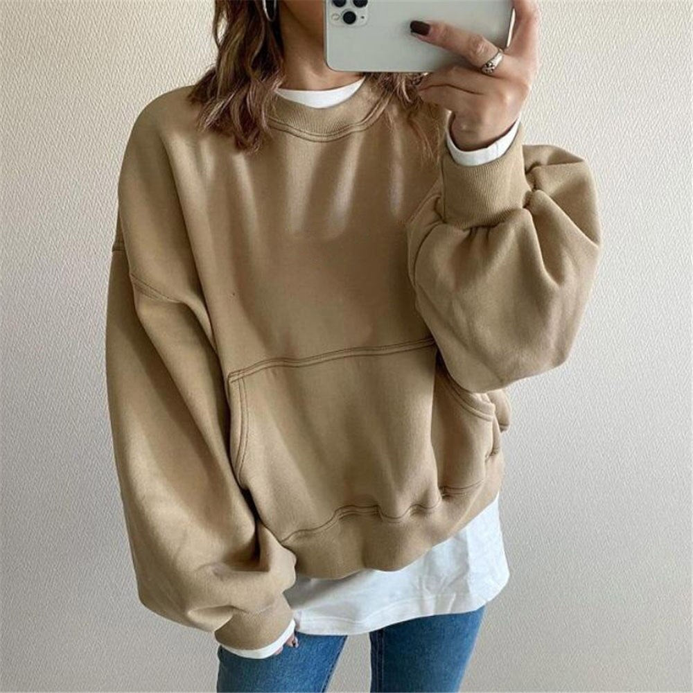 Spring And Autumn New Japanese And Korean Round Neck Sweater Solid Color Long-sleeved Round Neck Loose Casual Top Women