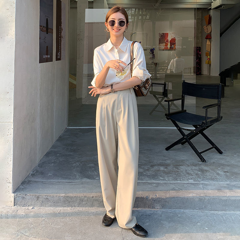 Lizakosht New Arrival Spring Summer High Waist Wide Leg White Pants Women Temperament Long Trouser Casual Street Office Lady Bottoms