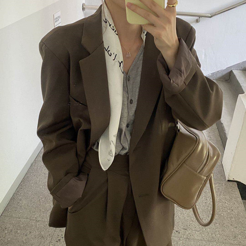 New Fashion Vintage Blazer Pants Suit OL Elegant Business Wear Blazers + High Waist Wide Leg Pants Suits 2 Piece Set