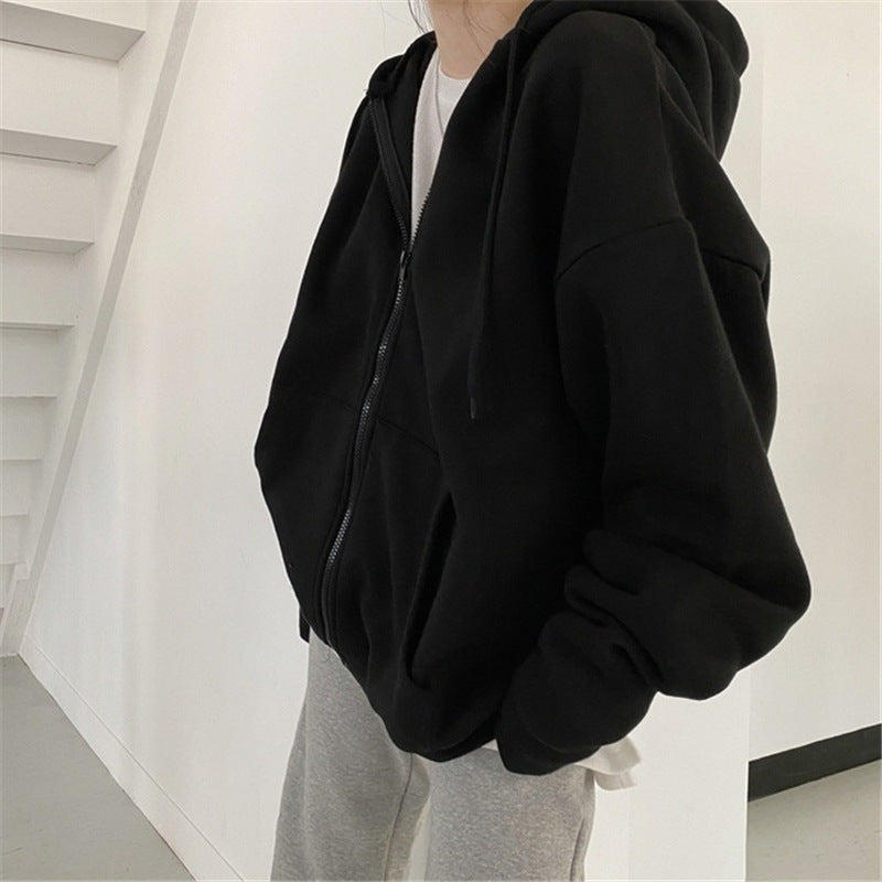 Women Hoodie Harajuku Korean Version Loose Oversized Sweatshirts Solid Color Long-sleeved Hooded Sweatshirt Student Girl Top