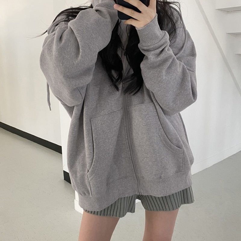 Women Hoodie Harajuku Korean Version Loose Oversized Sweatshirts Solid Color Long-sleeved Hooded Sweatshirt Student Girl Top