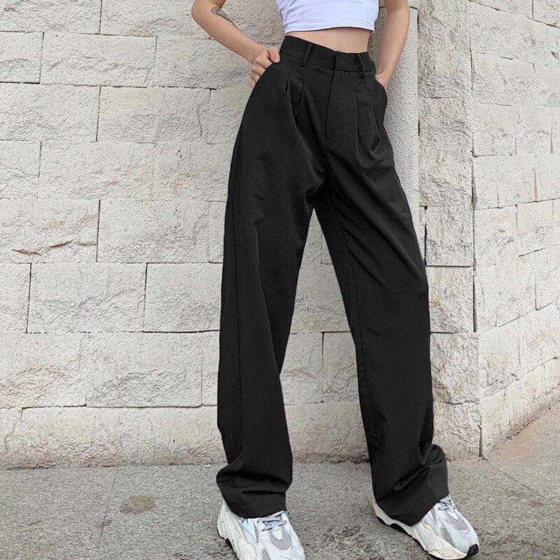 Brand New Women High Waist Suit Pants Solid Color Straight Long Trousers Women High Waisted Pants Casual Women Clothes