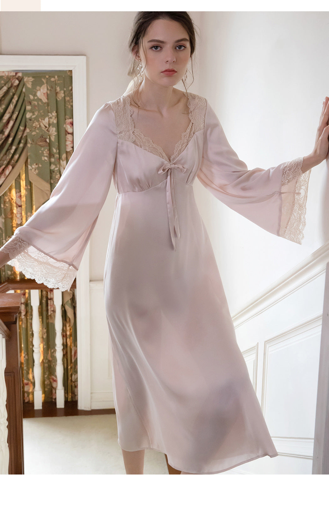 Lizakosht Romantic Nightgown Nightwear Princess Women Vintage Sleepwear Satin