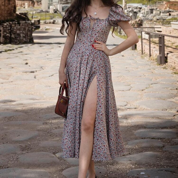 Strapless Side Split Corset Dress Beach Dress Summer Pink Floral Long Dress Women Sexy Off Shoulder Ruffles Party Dresses