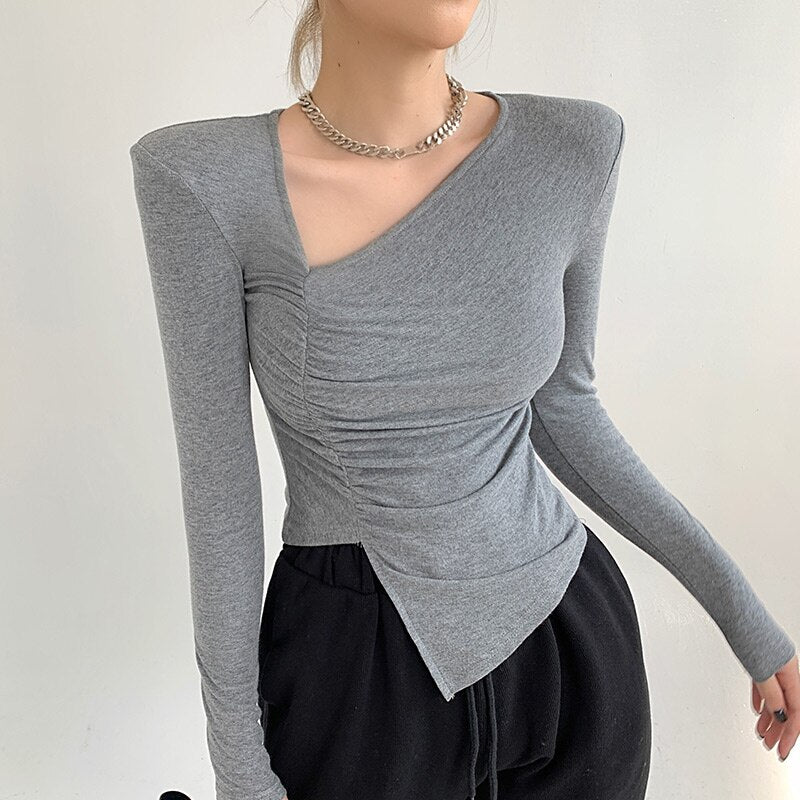 Autumn Korean Style Elegant Shirts Women Slim Irregular Designer Office Lady Shirts Female Casual Fashion Long Slevee Tops 2022