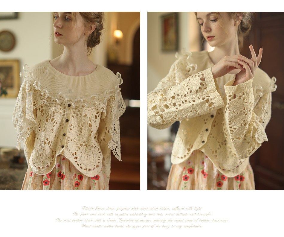 Lizakosht Dresses Fall Spring Women Embroidery Floral Lace Dress Vintage Elegant Slim Knitted Wool Patchwork Korean Fashion Long Dress