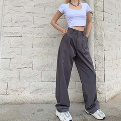 Brand New Women High Waist Suit Pants Solid Color Straight Long Trousers Women High Waisted Pants Casual Women Clothes